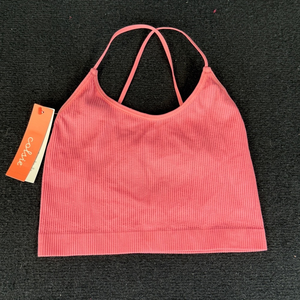 BUNDLE - Colsie Coral & Cream Ribbed Sports Bra